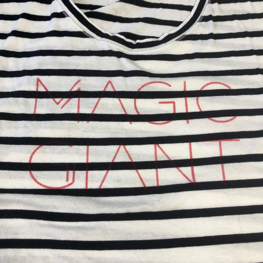 J. Crew Tshirt Small Black White Striped Side Slit Magic Giant Shirt Nautical